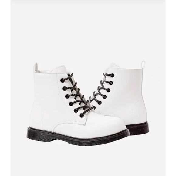 FabKids White Combat Boots with Black Glitter Soles - Picture 1 of 7